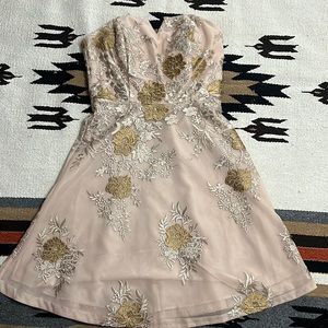 Strapless Nude Embroidered Dress